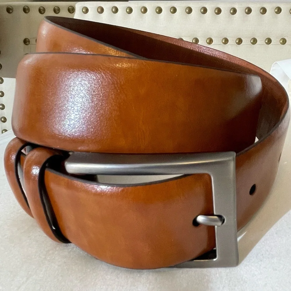 BOCONI NASHVILLE USA Brown Leather Belt Handcrafted Silver Tone Buckle Sz 38/95